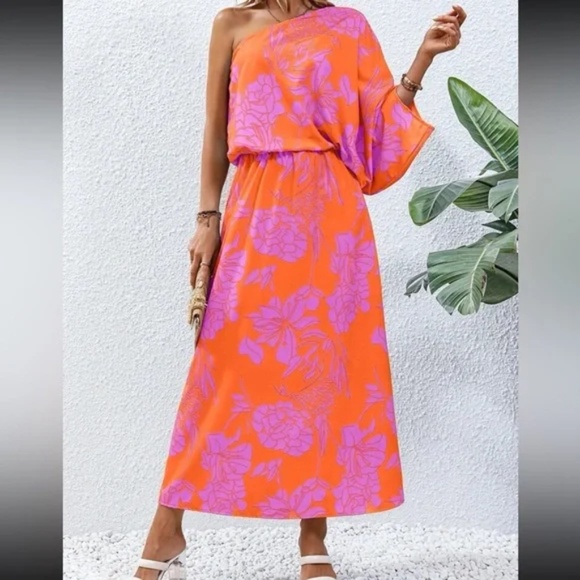 Boho Floral Print One Shoulder Maxi Dress - Picture 7 of 14